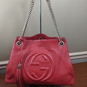 Auth Gucci Soho Used with Chain Strap Medium Red